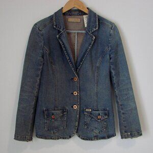 Vintage Y2K Levi's Denim Jean Blazer Jacket Distressed Grunge Size Large 12 / 14